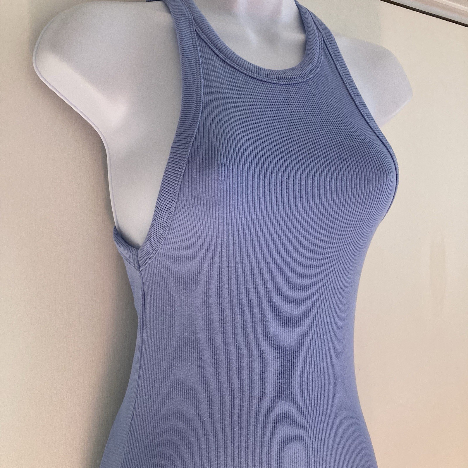 Zara Periwinkle Blue Ribbed Stretch Bodycon Contour Midi Tank Dress, NWT Sz M