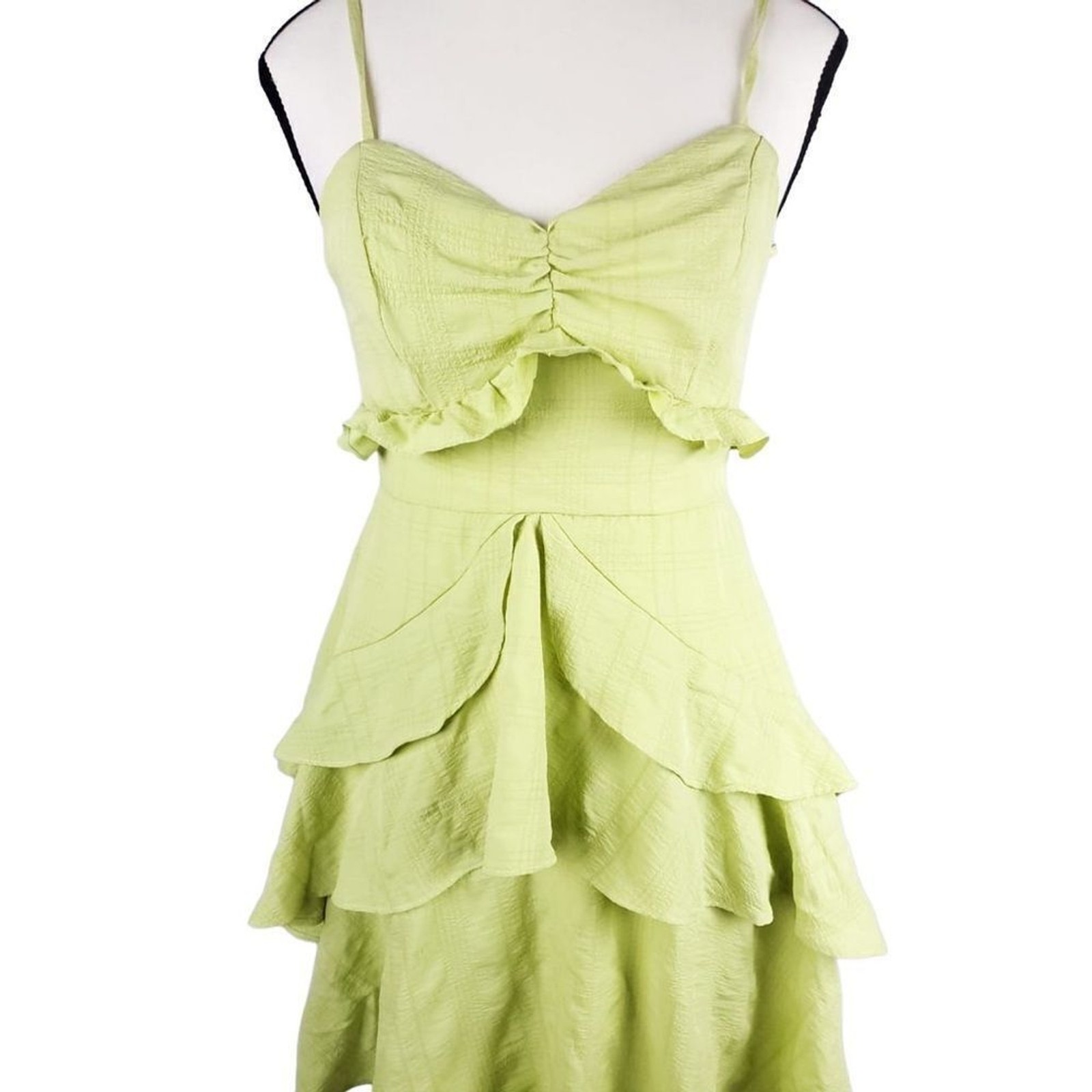 City Studio junior lime green ruffled mini dress sz 3-small back zipper