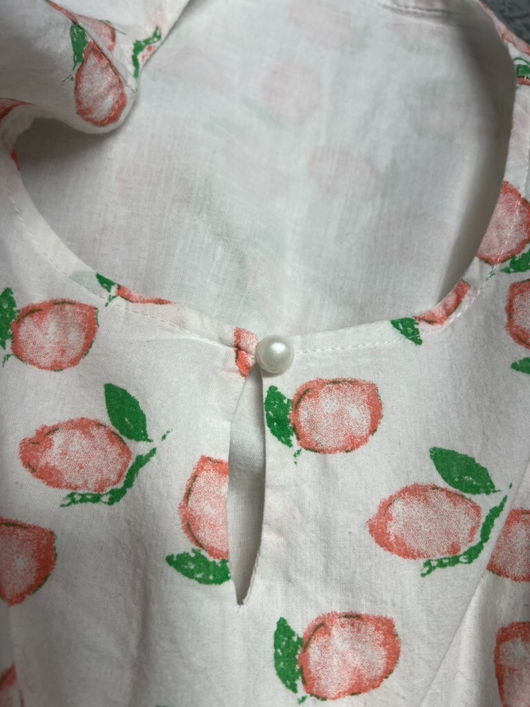 Smocked Dress Peach all Over Print Long Sleeve Keyhole Collar Layered Lined 32in
