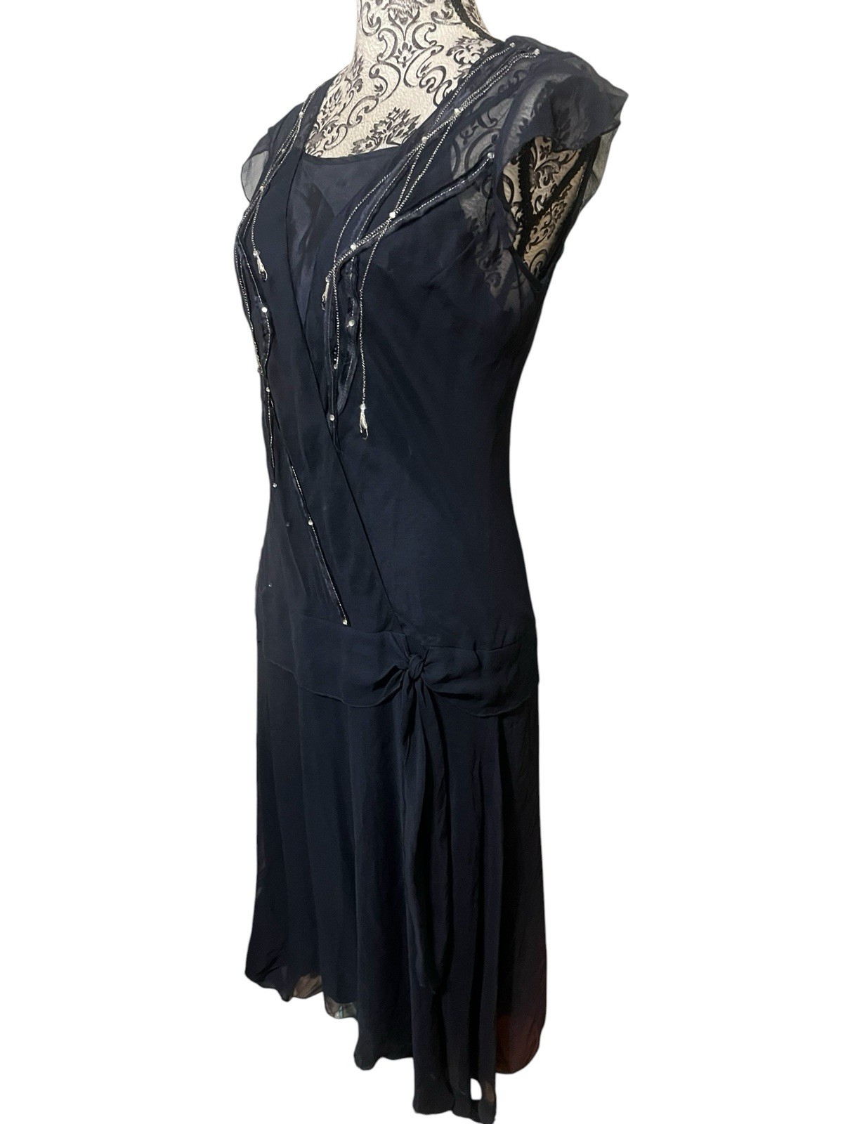 Jonathan Martin Studio Vintage Y2K Silk Navy Asymmetrical Hem Dress Size 12 New