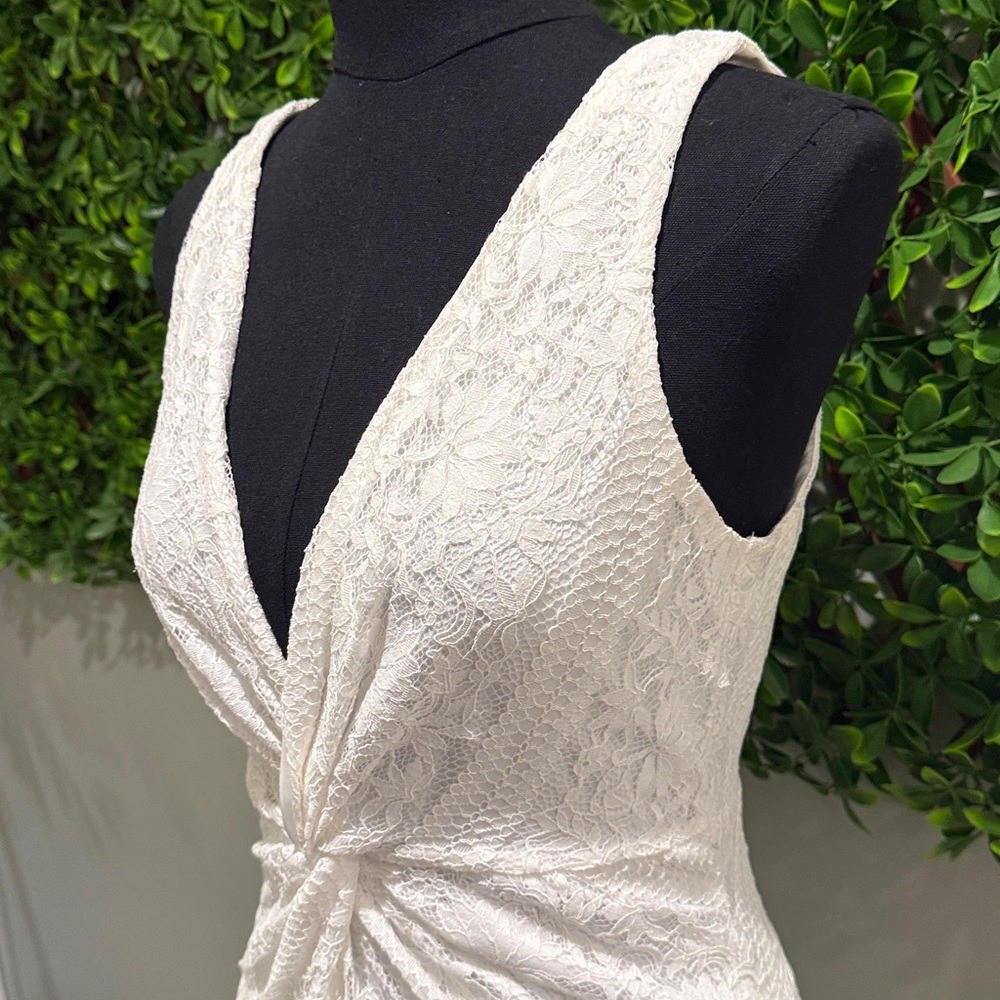 Adoring Attachment White Lace Twist-Front Sleeveless Dress