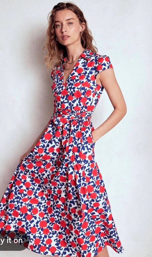 NEW Boden Julia Red White Blue Wrap Dress Size 6 Classic