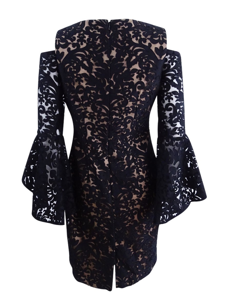 Xscape Women’s Cold-Shoulder Lace Sheath Dress (4, Black/Nude) 808593980620