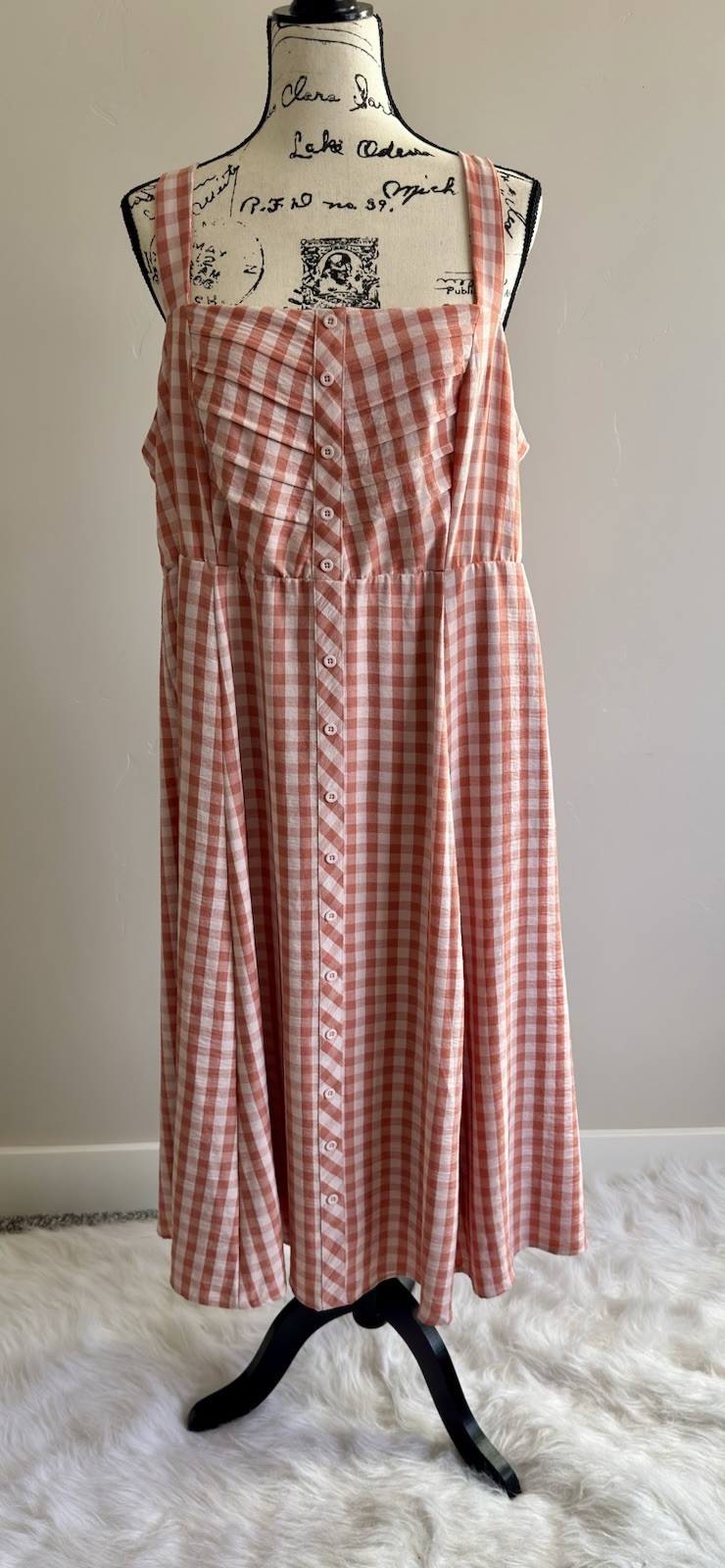 Torrid Midi Button Front Dress Orange White Size 1X NWT