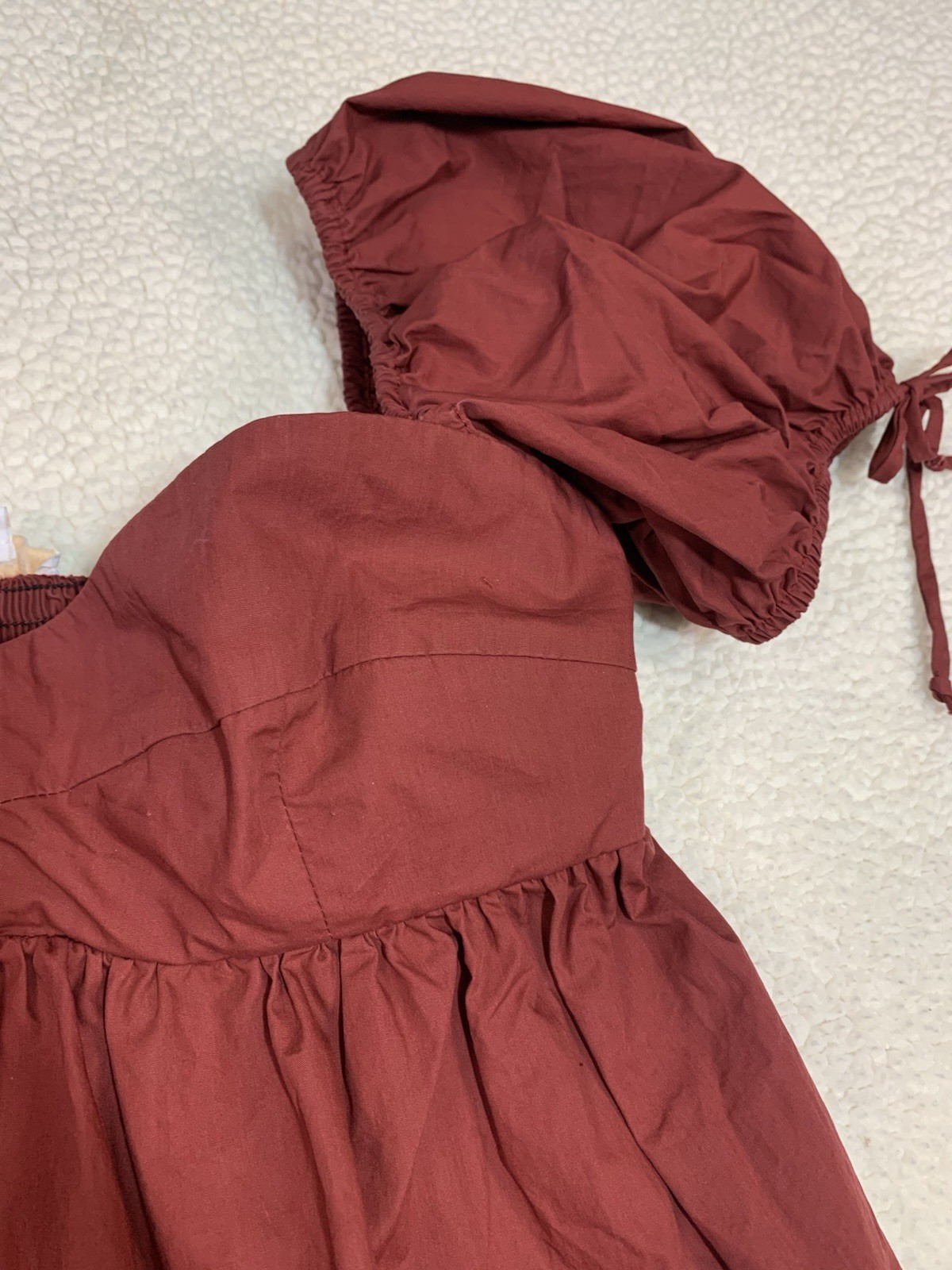 Olivaceous Red Smocked Puff Sleeve Babydoll mini Dress Women’s M forth of July
