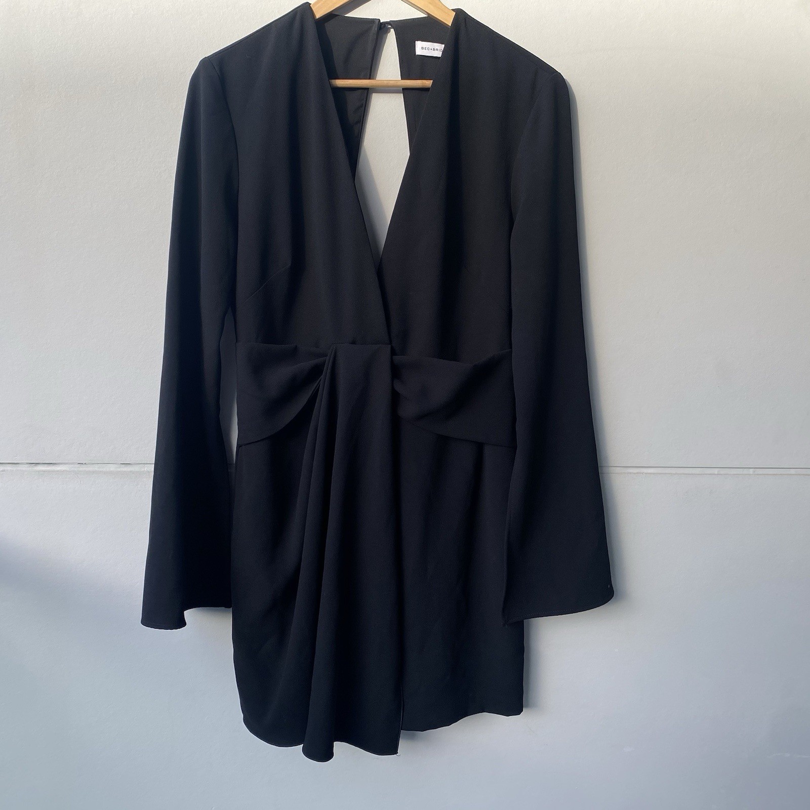 Bec & Bridge Size 12 Black Dress Formal Cocktail Long Sleeve Open Back Women’s