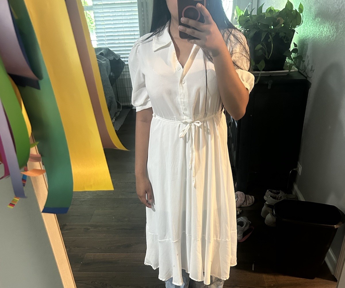 White Dress Womens M Regular Knee-Length
