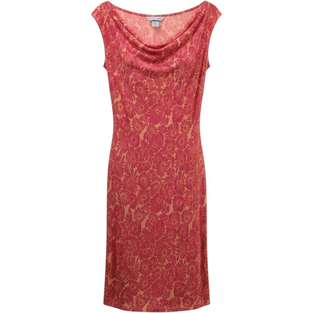 Nomadic Traders Pink Orange Floral Cowl Neck Rayon Sheath Dress Womens Large
