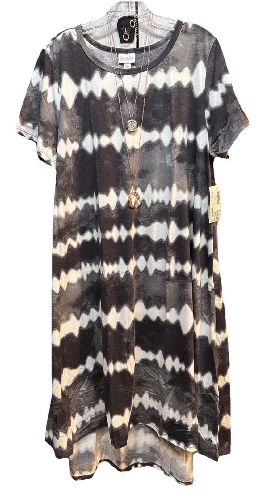 NWT LuLaRoe 2XL Black Gray & White Tie Dye Carly Swing Dress