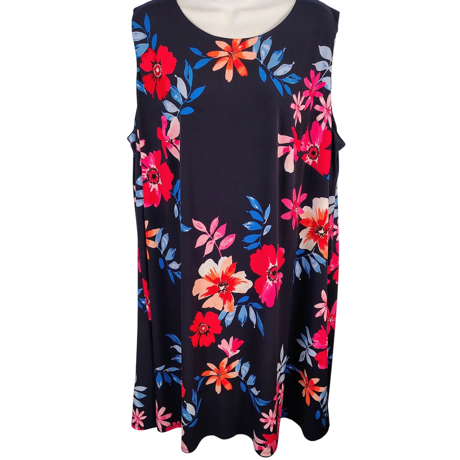 J Howard Navy Blue Floral Sleeveless Shift Dress Plus Size 18W Keyhole Back