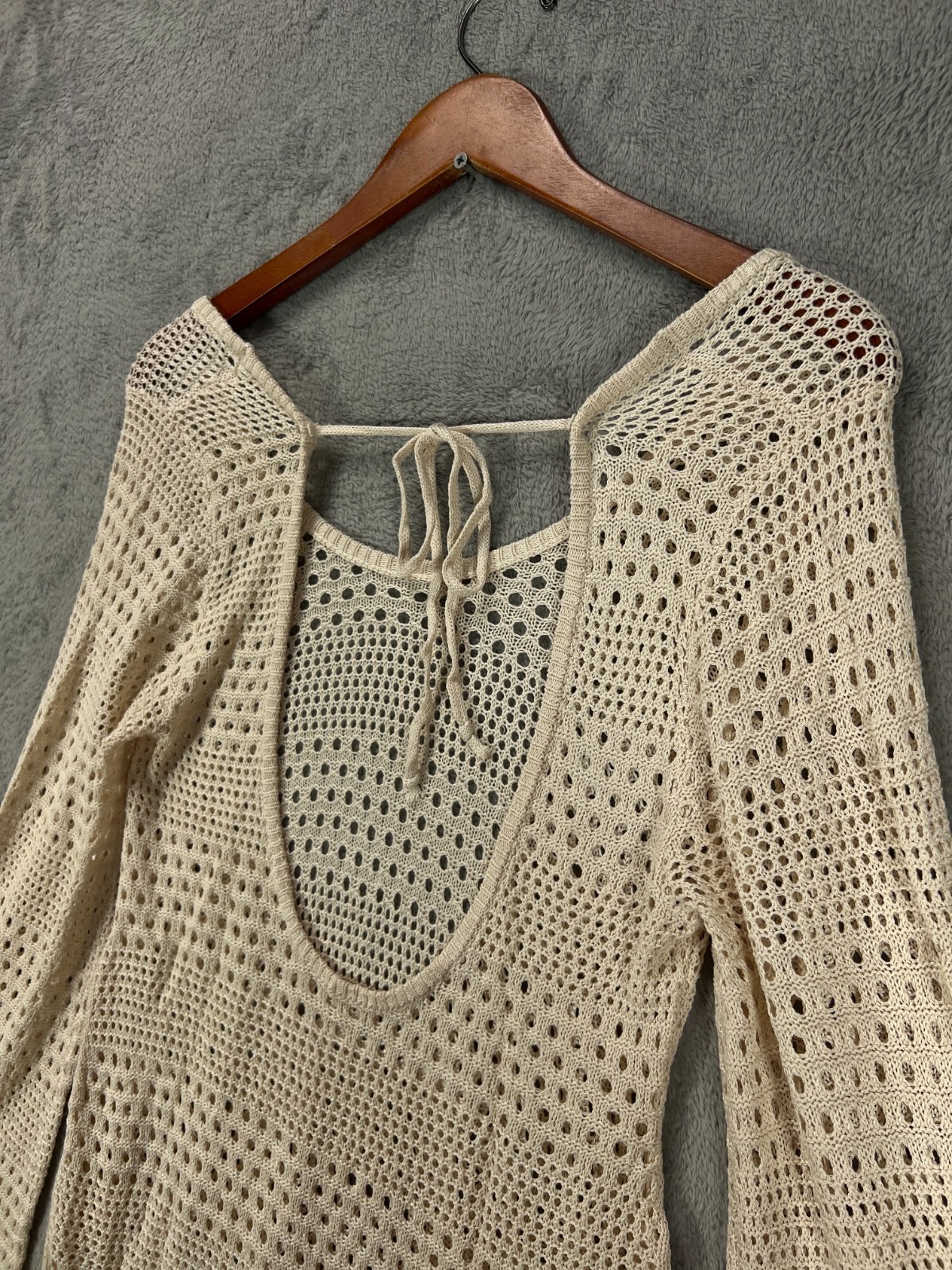NWT Blooming Jelly Womens Size XL Beige Boho Crochet Dress Swim Cover Up Dress