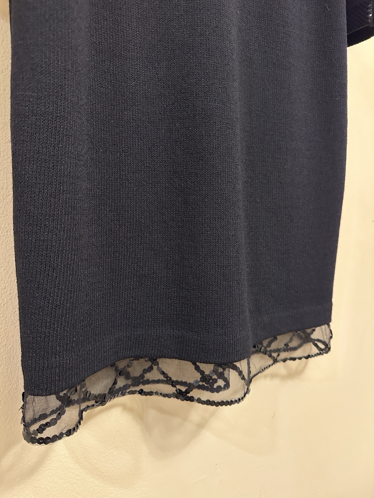 St. John Evening Black Santa Knit Dress Sequins Mesh Pailletes 8