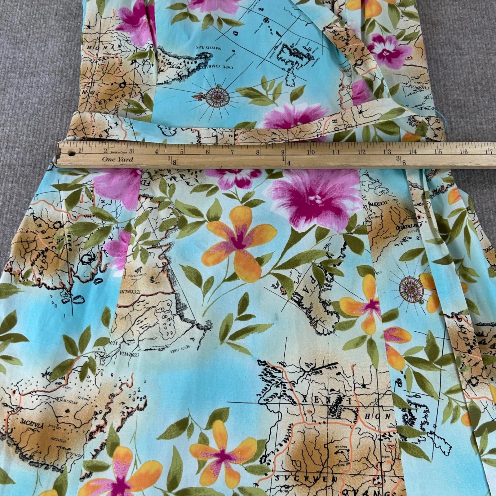 Robin Jordan Strapless Floral Map Print Dress Blue Size 8 Cotton Spandex Travel