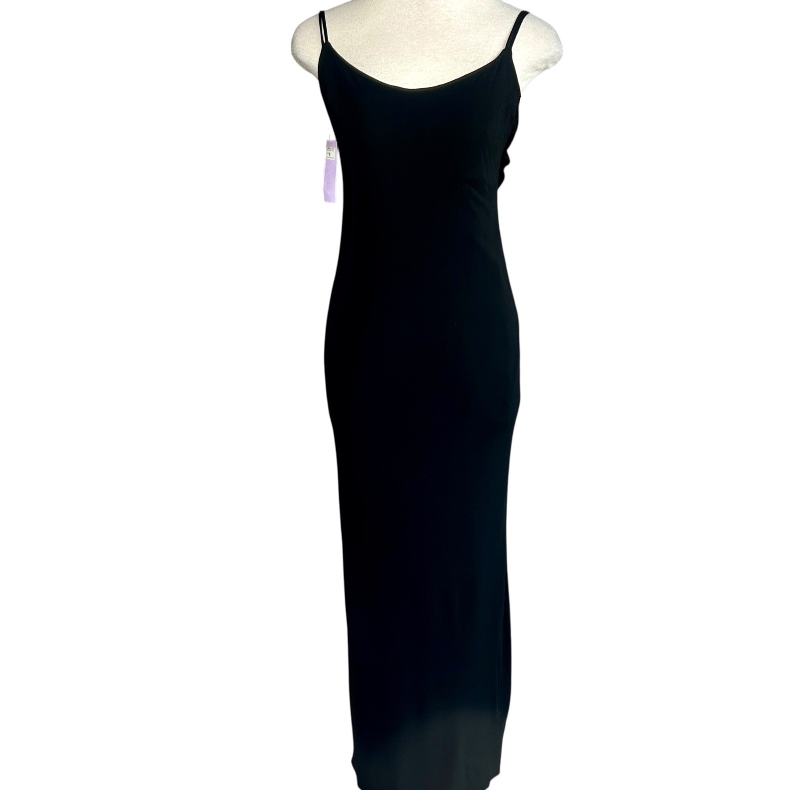 Maria Bianca Nero Black Slip Maxi Dress Ball Gown Deep V in the Back $302 NWT