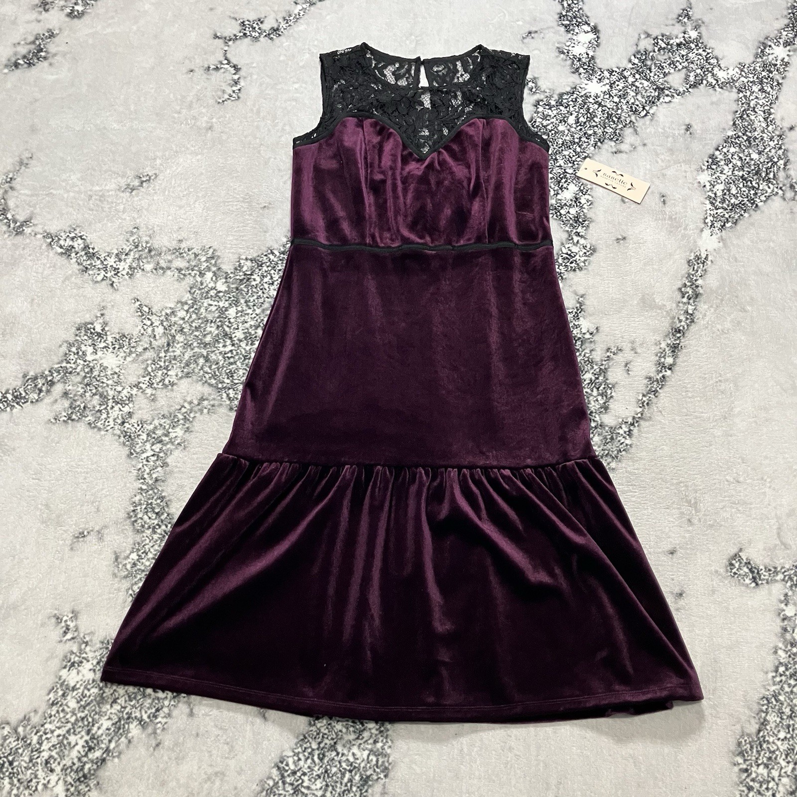 Nanette Lepore Velvet Lace Dress Womens Size 8 Plum Very Black Sleeveless NWT