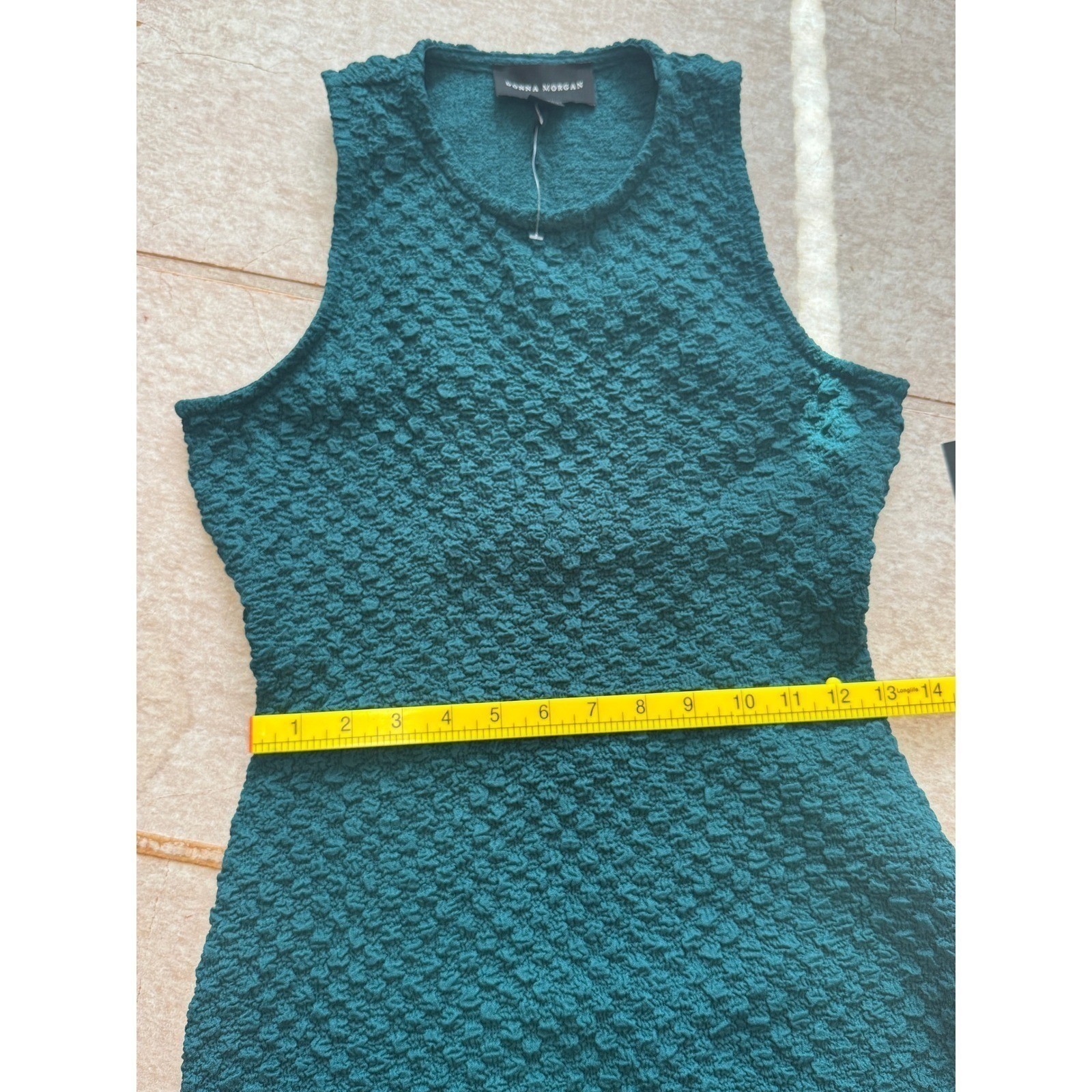 Donna Morgan Teal Maxi Dress Textured Knit Cutout Back Stretch NWT 6 Sleek