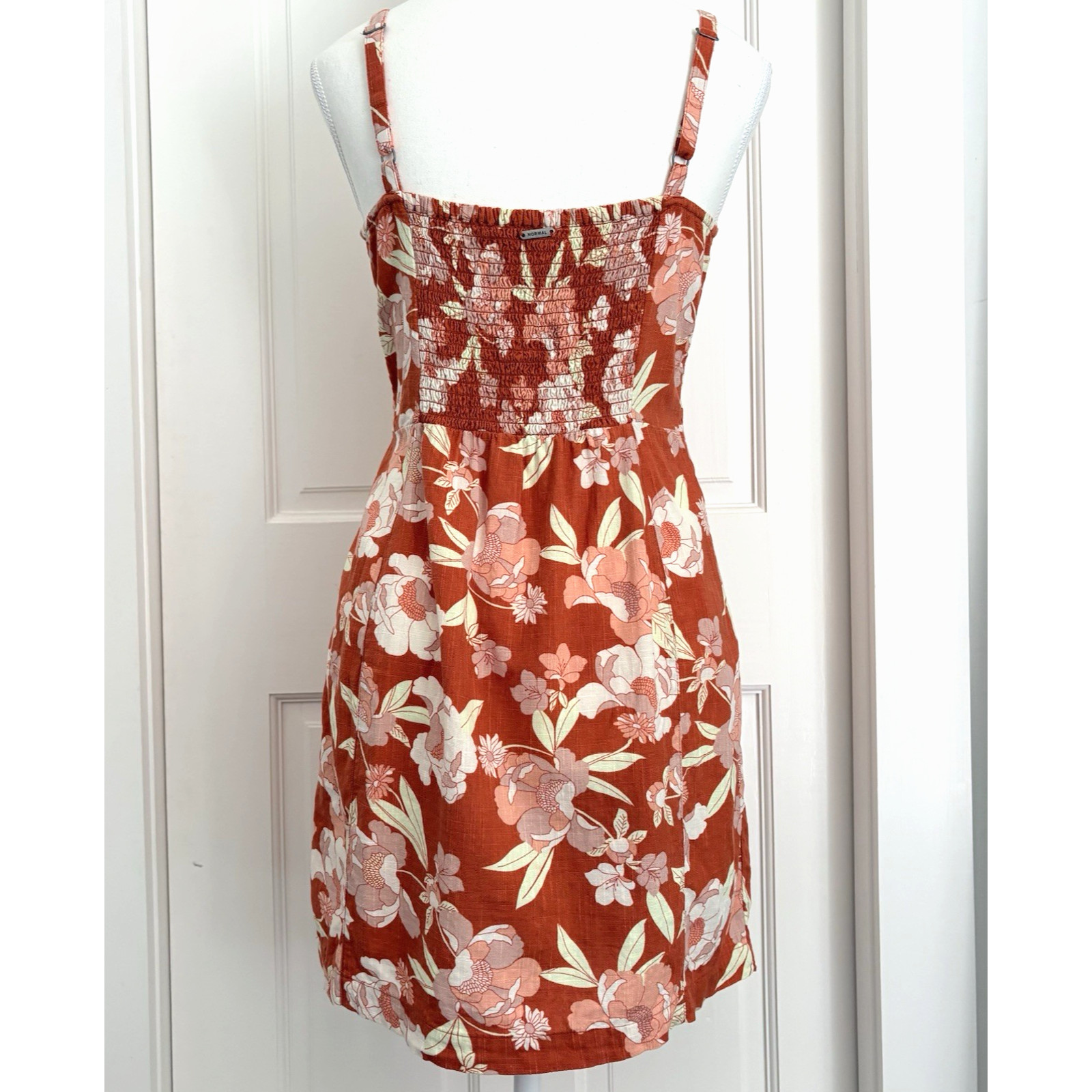 THE NORMAL BRAND Sonoran Slub Surplice Tank Mini Dress Orange Floral Resort S