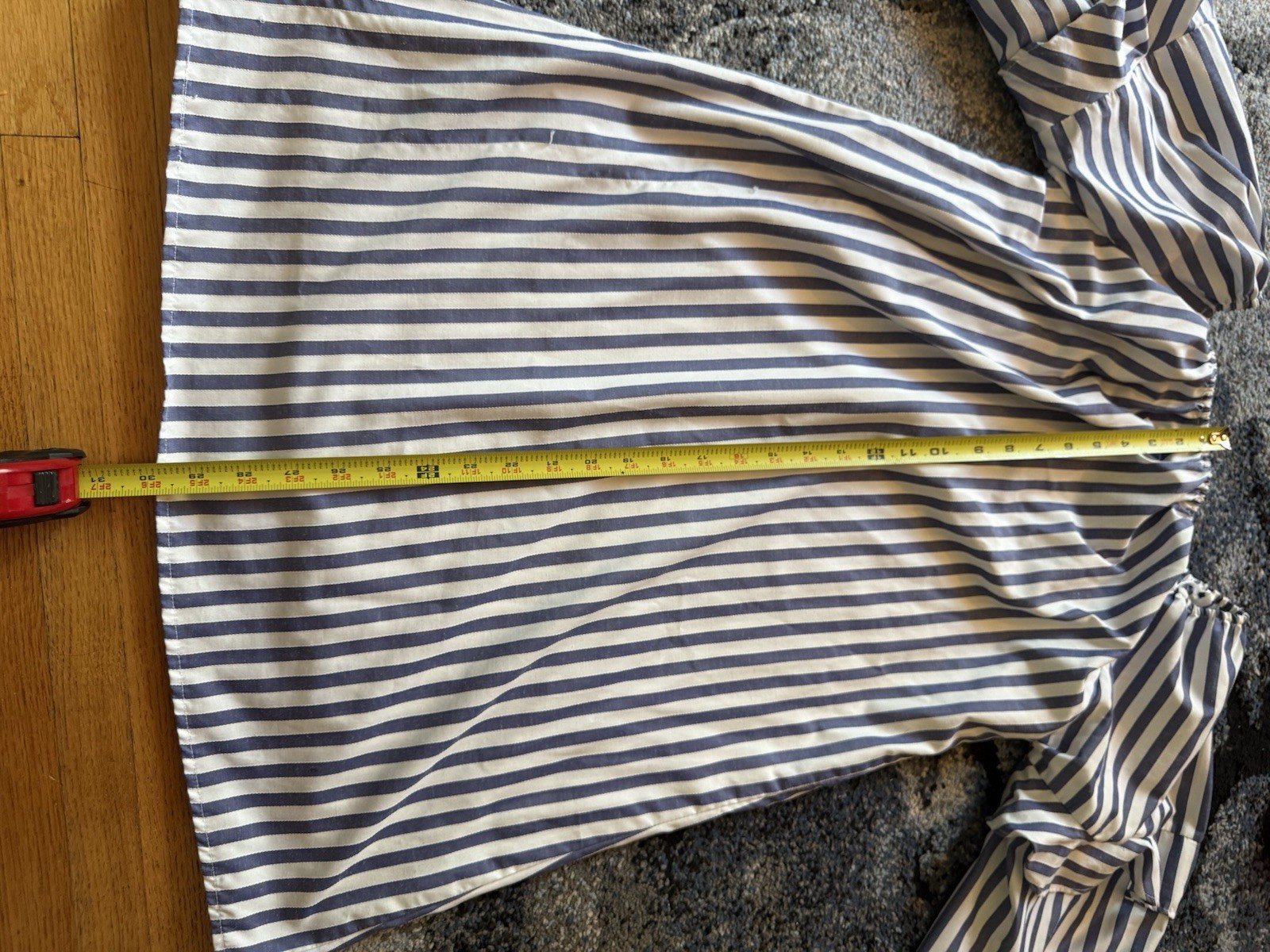 Style Envy Blue White Striped Off Shoulders Shift Dress Ruffle Sleeve Women’s L