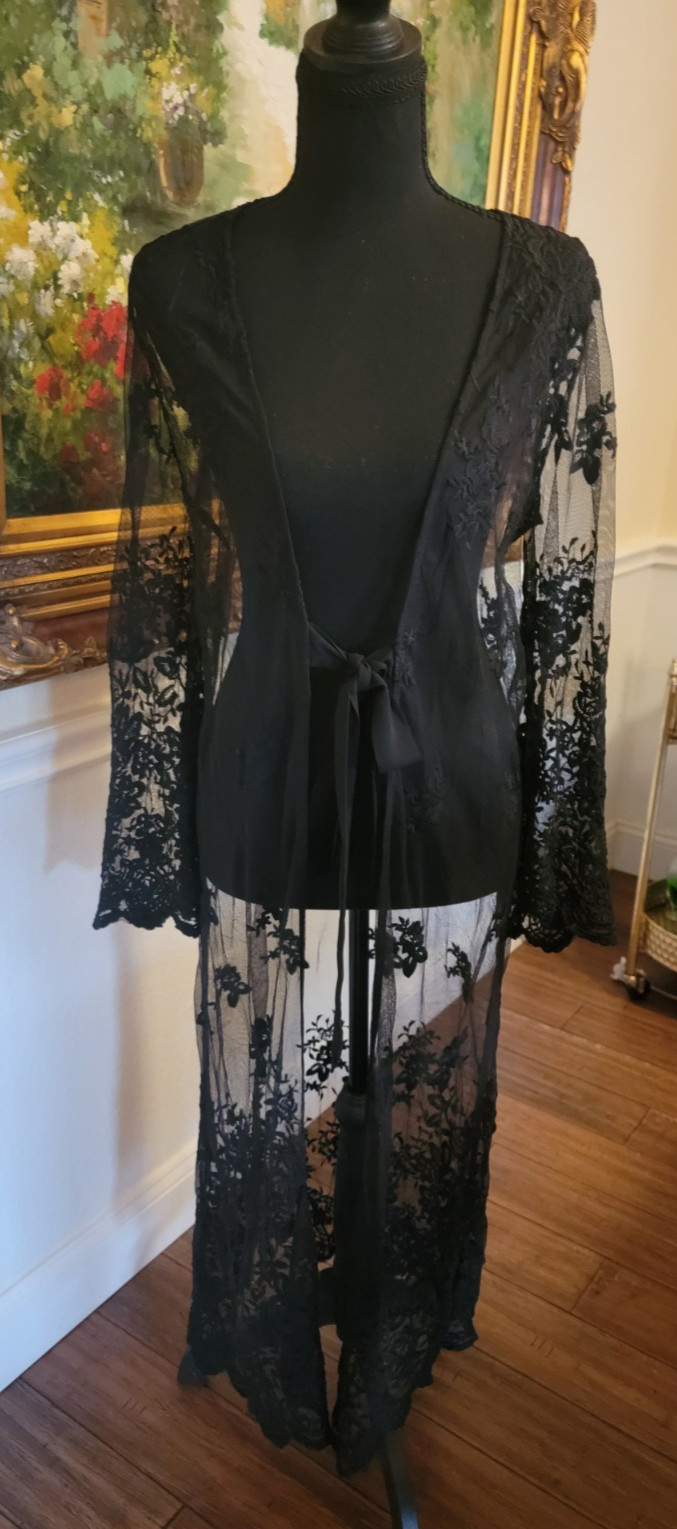 JEALOUS TOMATO Womens Small Black Sexy Lace Kimono Cardigan Sexy Goth Bow Dress
