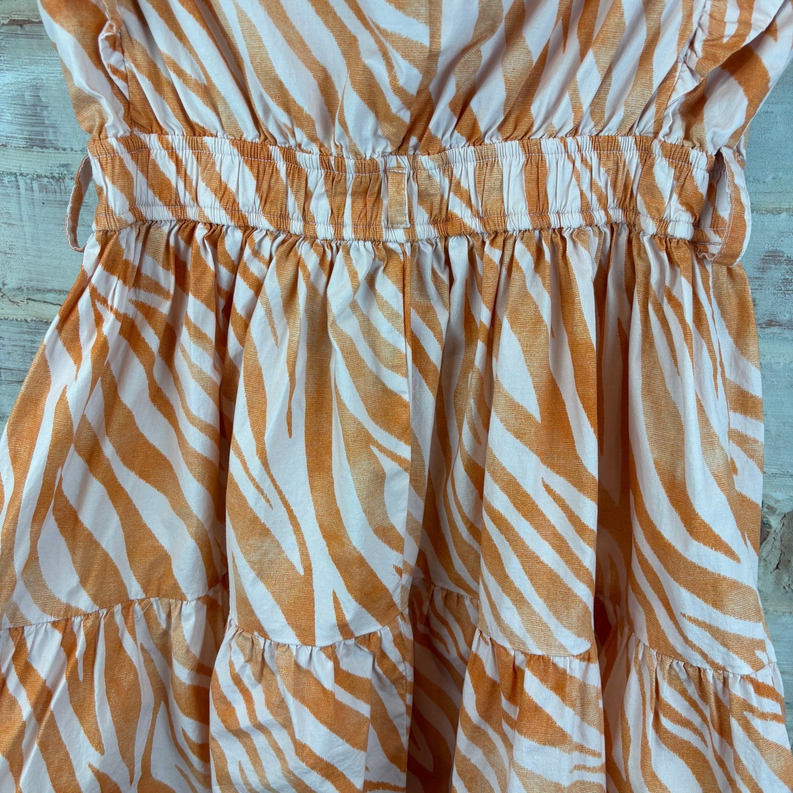 Derek Lam Collective Orange Zebra Cutout Mini Dress XS Ruffle Sleeve Belted Boho