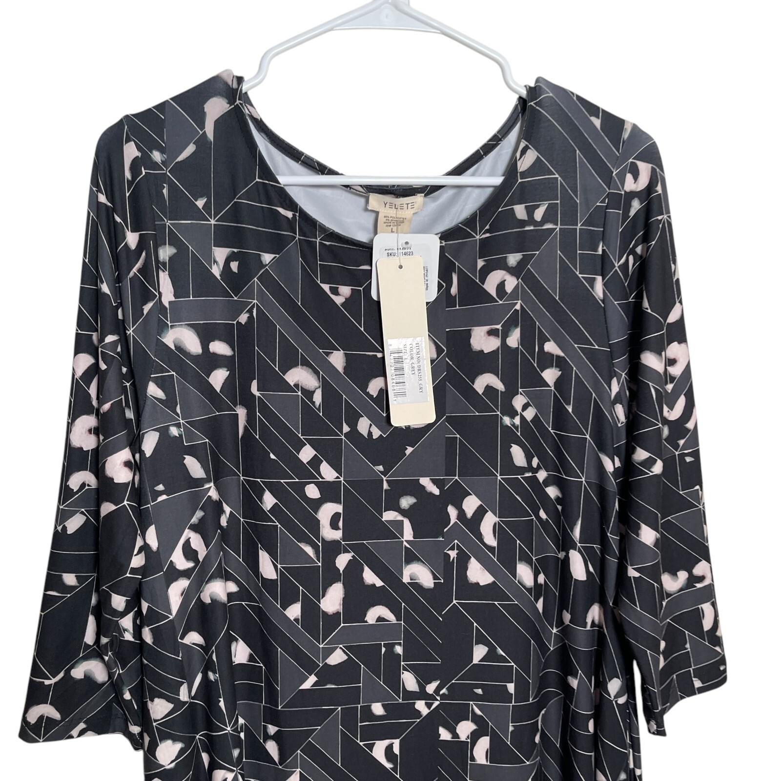 Yelete Dress Women’s Large Printed Shift 3/4 Sleeve Abstract Round Neck Top NWT