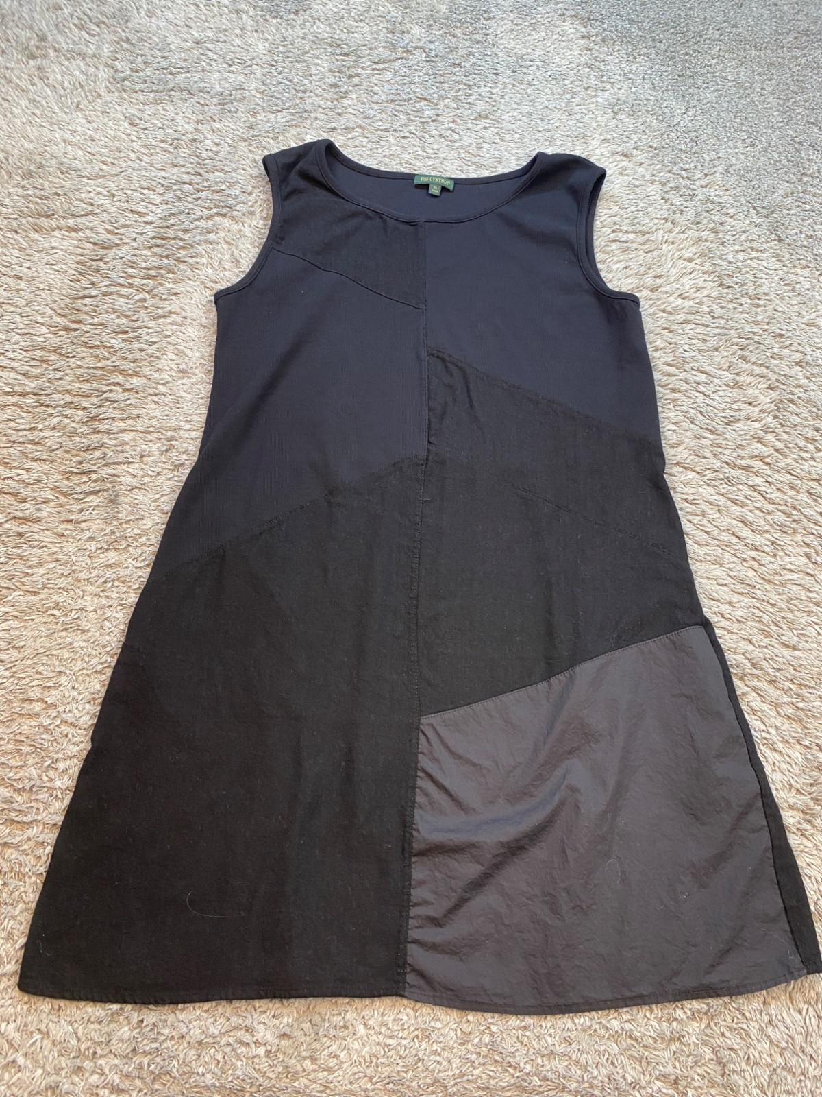 For Cynthia Dress Women XL Black Linen Asymmetric Colorblock Patchwork Sheath