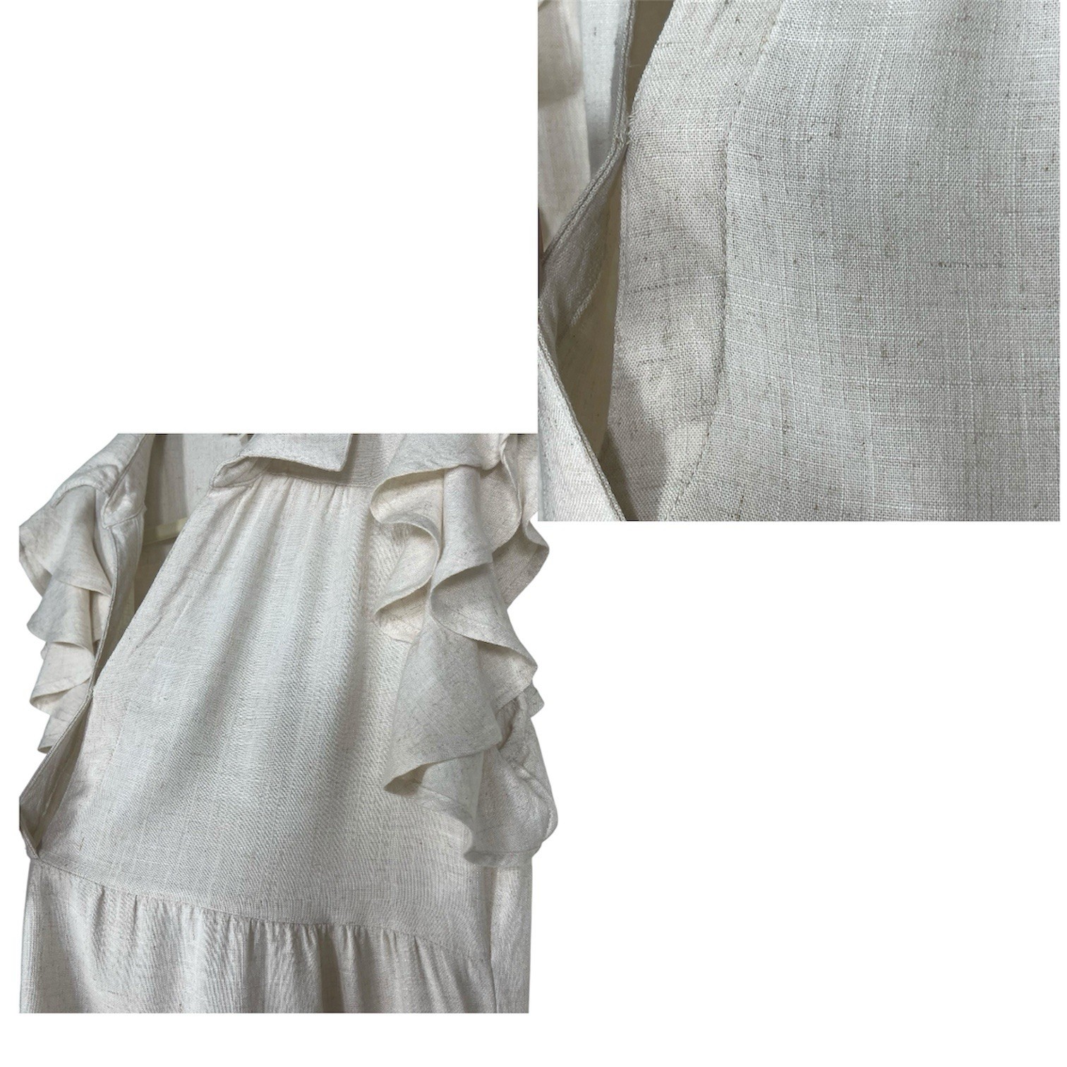 Umgee Beige Linen Blend V-neck Flutter Sleeve Tiered Midi Dress Flowy Boho, M