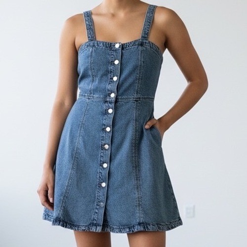 Arizona Jean Denim Button Front Pinafore Dress Womens Medium Y2K 90s Festival