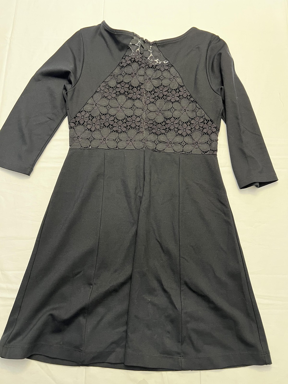 Ella Moss Dress Womens Medium Black Lace Back 3/4 Sleeve Fit & Flare Stretch