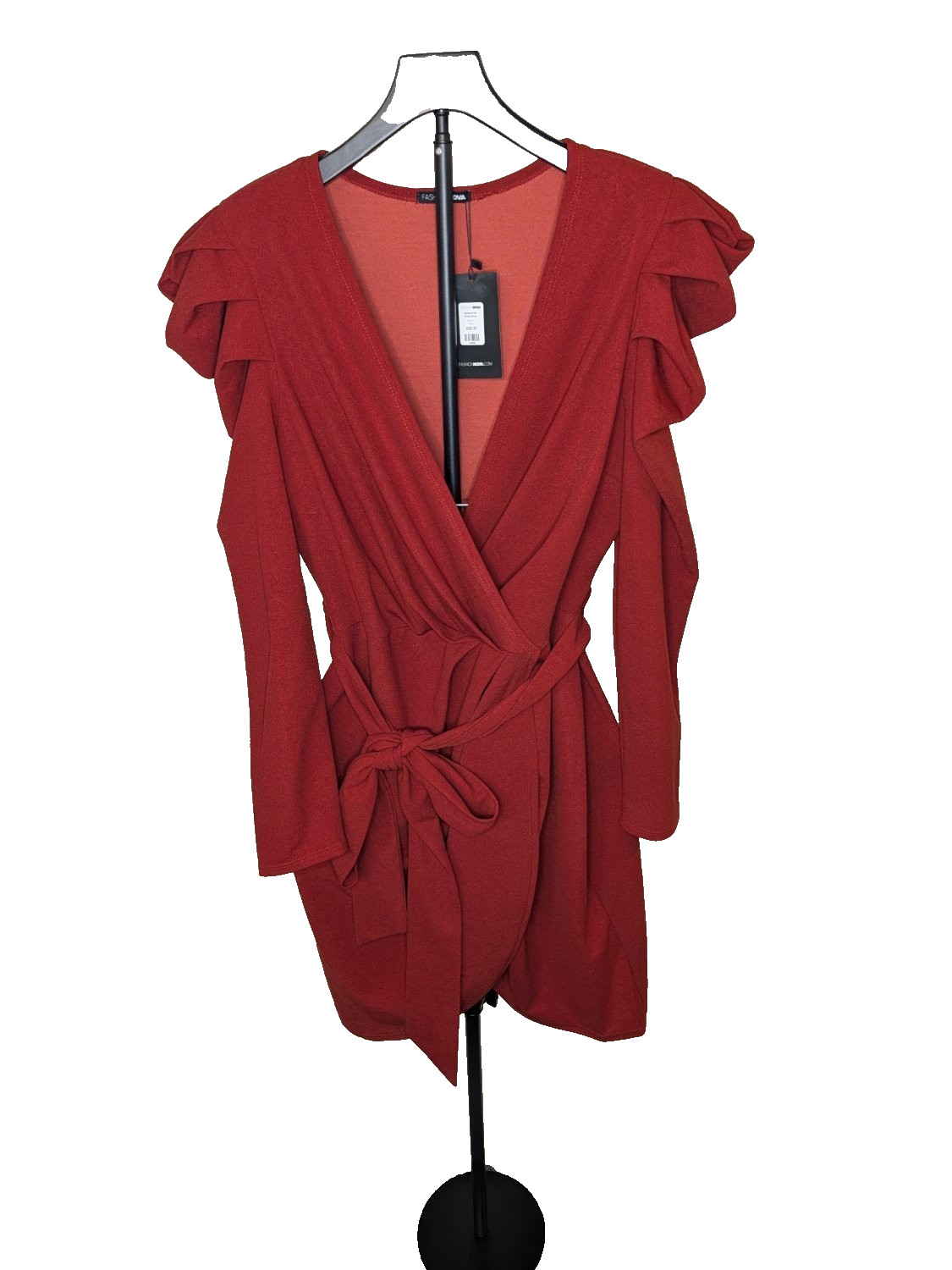 Fashion Nova Demure Vix Wrap Dress Women’s Mini 2X Rust NWT