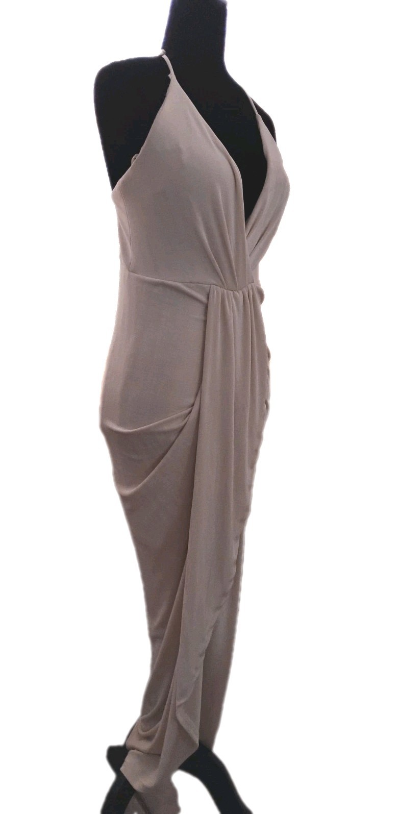 New Mable Draped Detail Cami Midi Dress Night Out Event Size M Metallic Beige