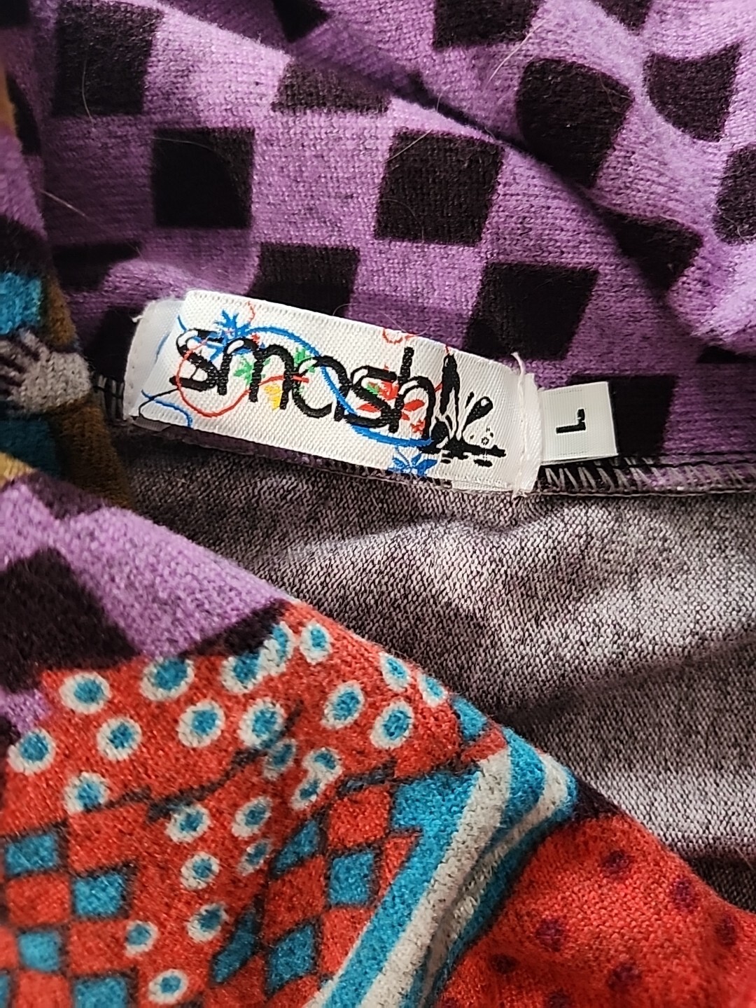 SMASH! Junior’s Purple Geometric Cap Sleeve Pullover Dress L