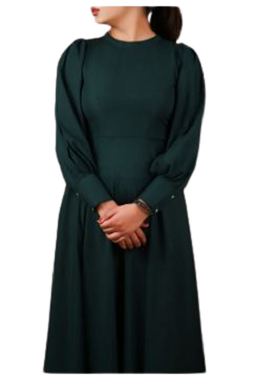 Women Solid Mehndi Green Western Cuff Dress Party Wear Dress Attractive Look