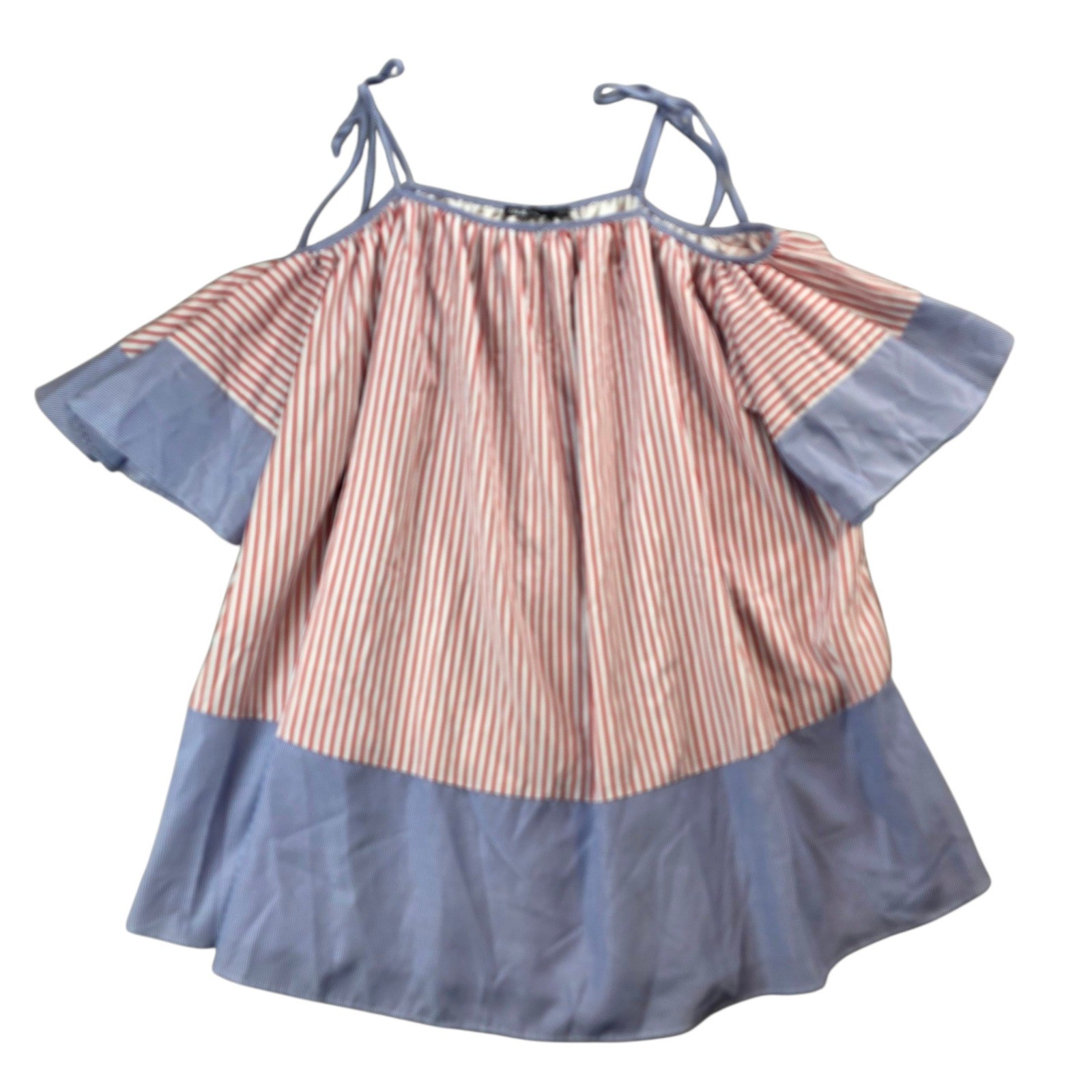 INA Striped Cold Shoulder A-line Dress Red White & Blue Americana Patriotic sz L