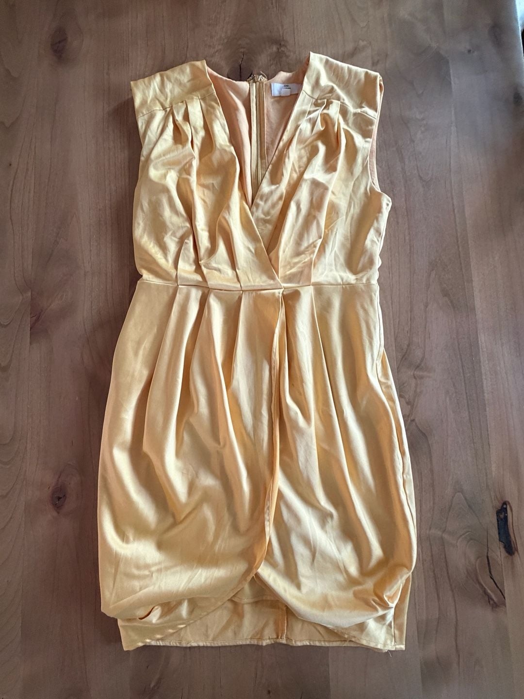 Entro Sleeveless Satin V-Neck Pleated Mini Dress Medium