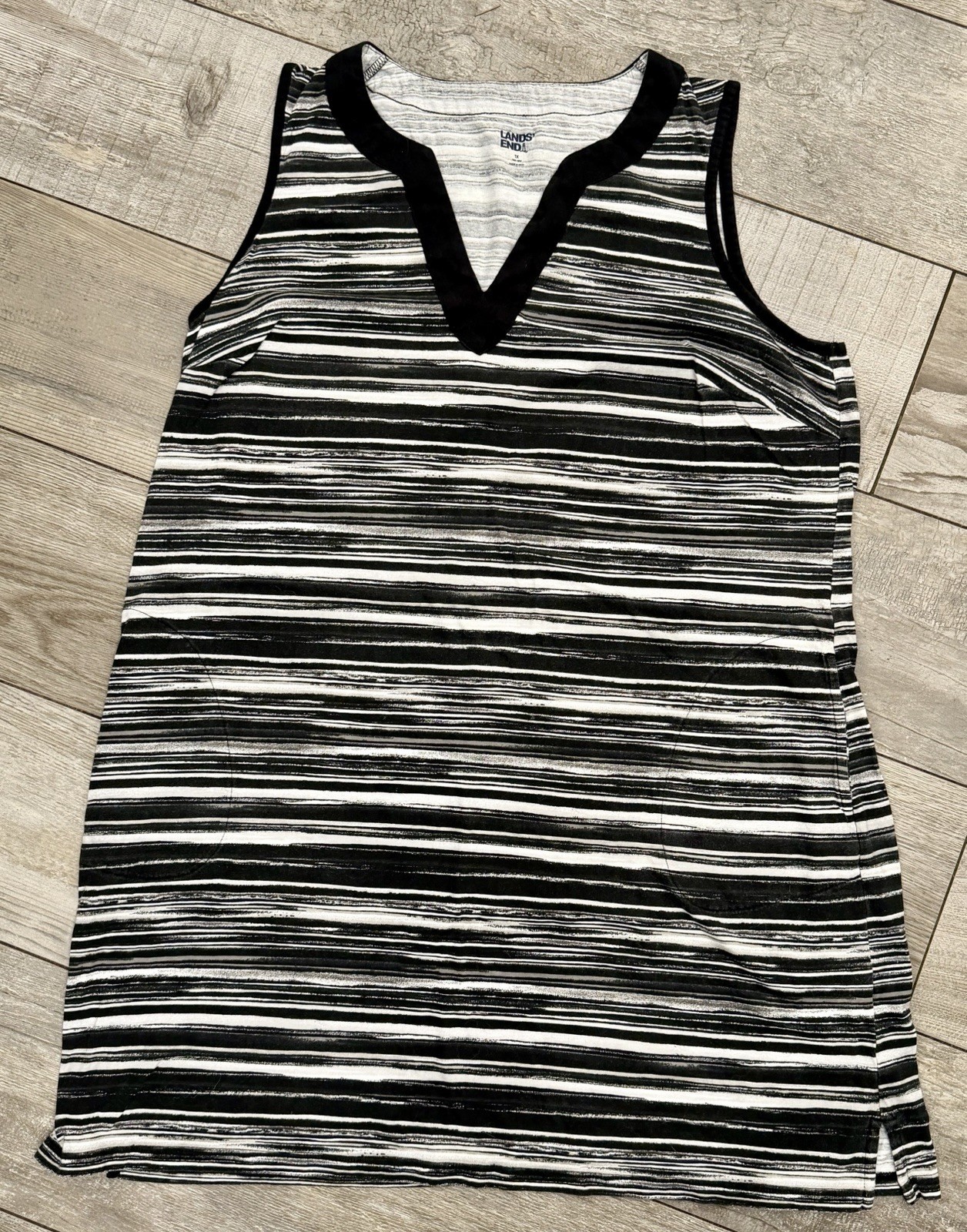 Lands’ End Dress Black White Stripe Cotton Knit Dress Cover Up Size-1X