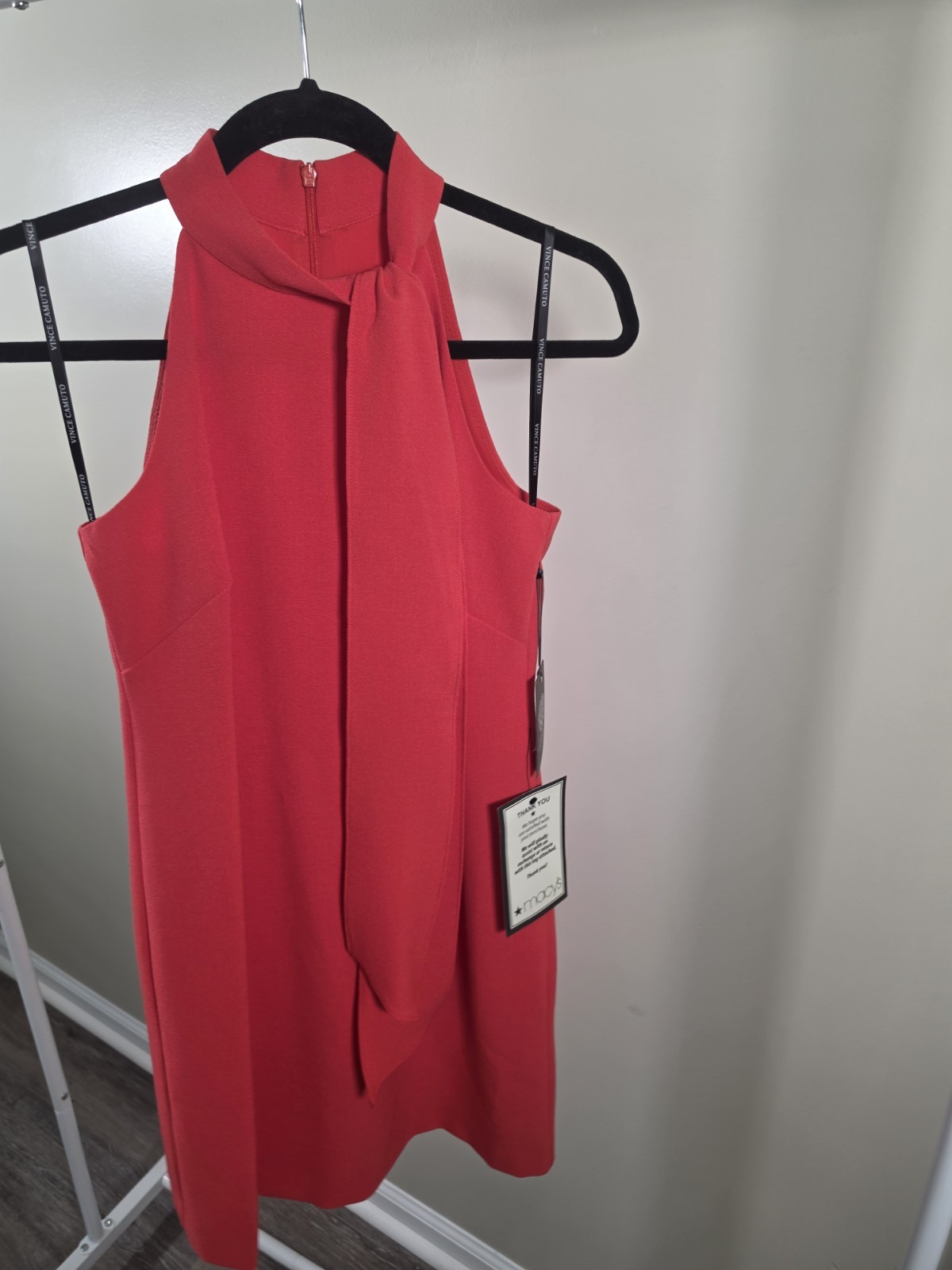 NWT Vince Camuto Red Solid Halter Tie Neck Sheath Dress Sleeveless Short Size 0