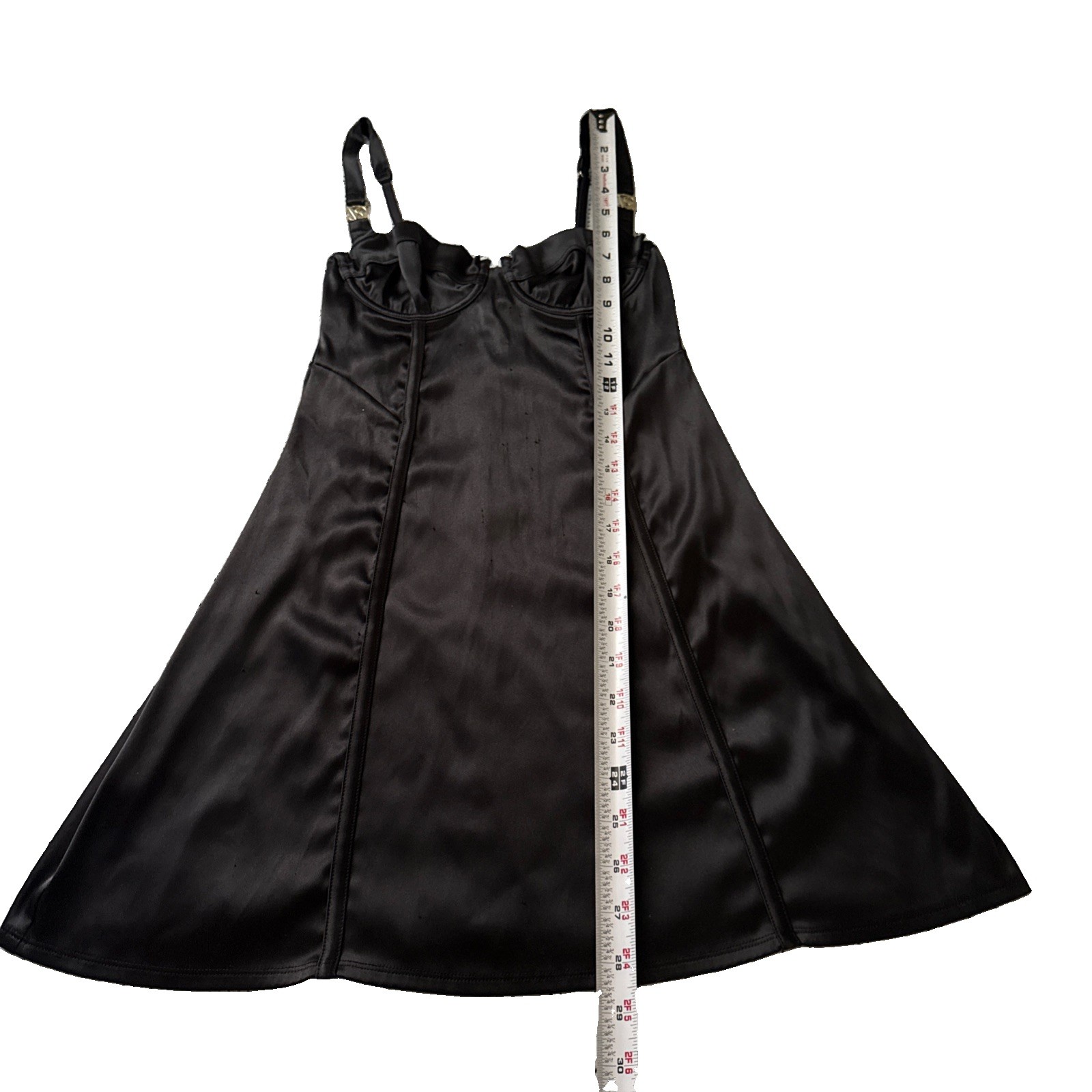 Victoria’s Secret Black Satin Bustier Underwire Slip Dress Gold Hardware Size XS