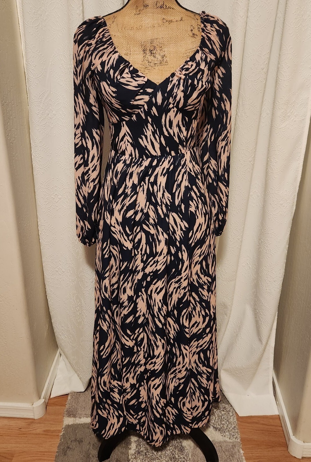 Ali & Jay Women’s S Blue & Peach Long Sleeve A-Line Maxi Dress