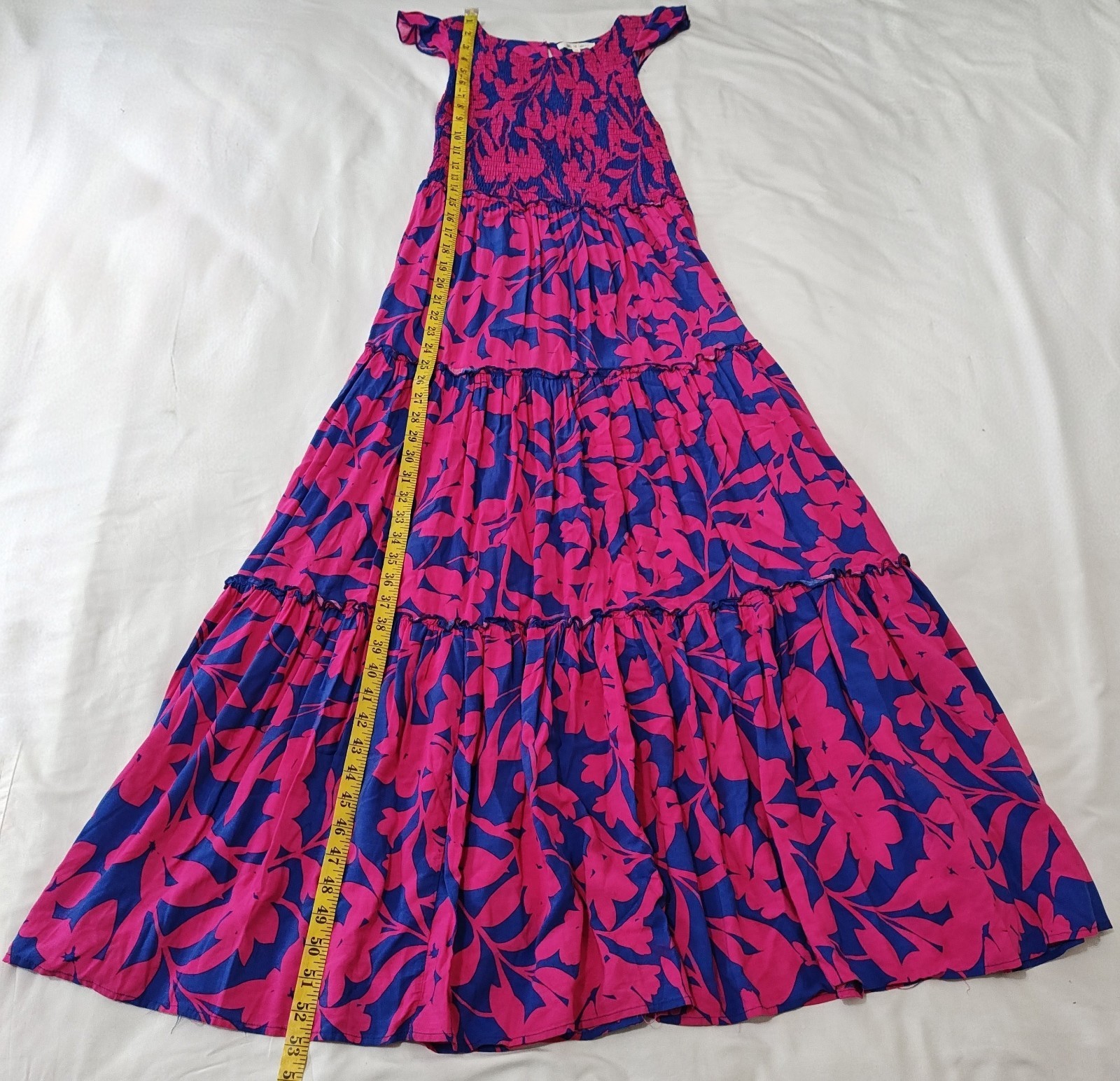 Anthro Abel The Label Floral Smocked Tiered Maxi Dress Women’s M Blue Fuchsia