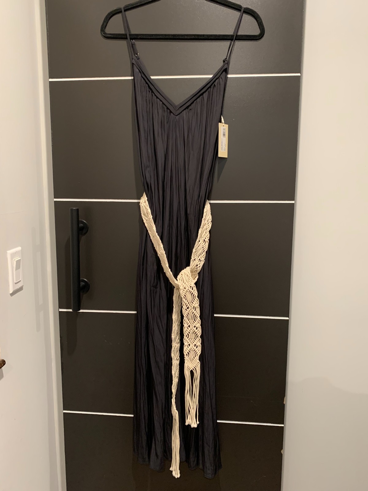 Ramy Brook May Dress Black L Boho Belt NWT
