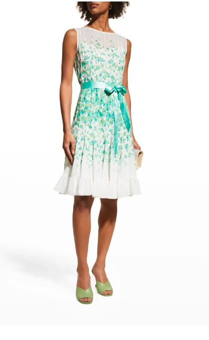 Rickie Freeman For Teri Jon Border-Print Pintuck Chiffon Dress (size 16)
