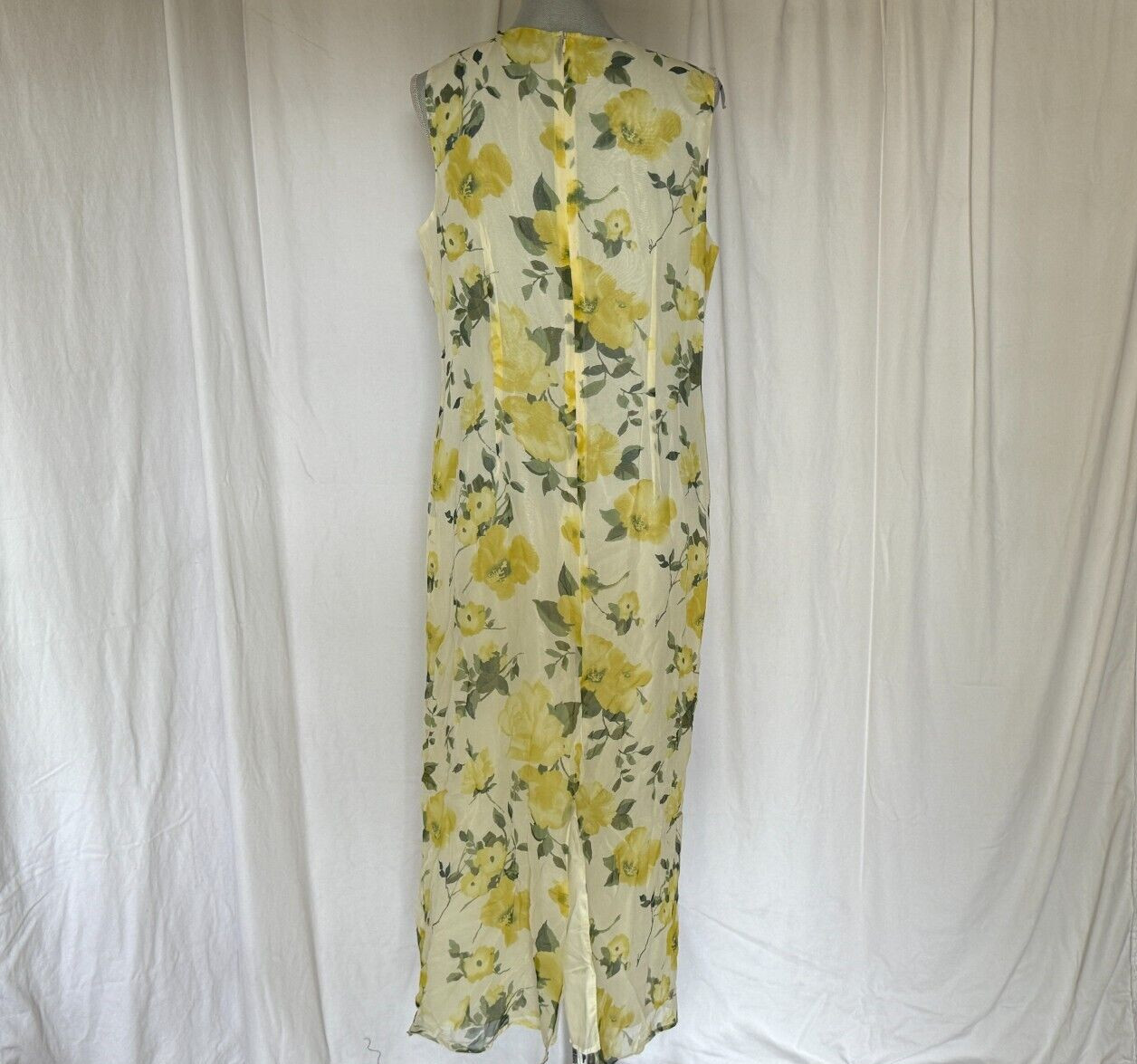 Vintage spring summer yellow beige multi color floral print Maxi Dress S Med?