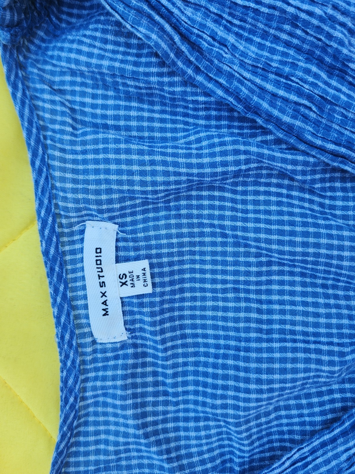 Max Studio Blue Gingham Strapless Smocked Ruffle Sundress Knee Length XS