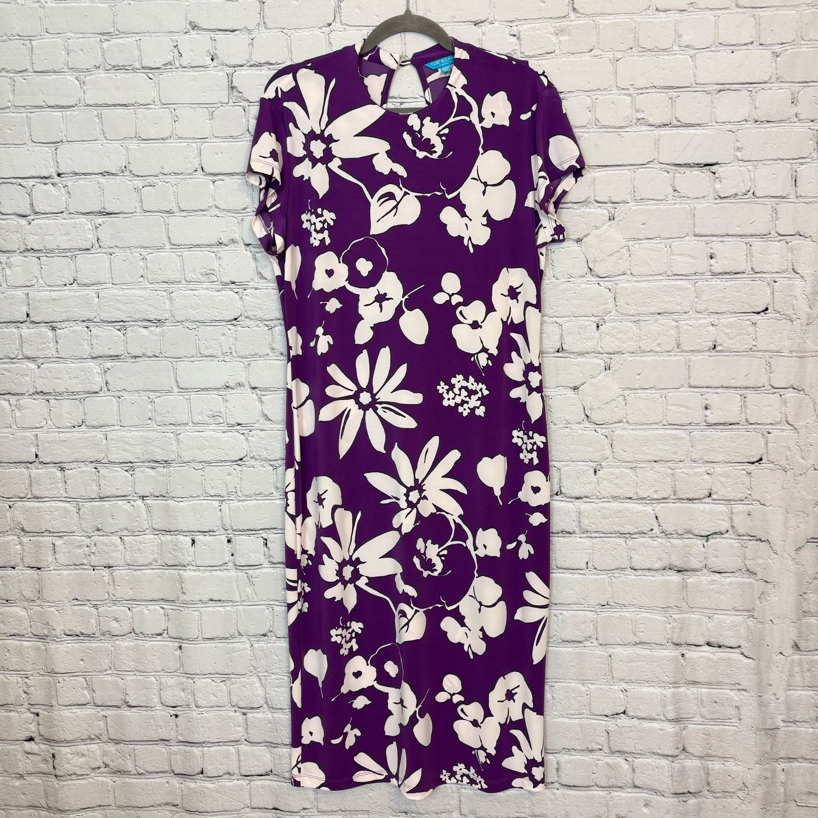Tori Richard Hawaiian Floral Shift Dress Purple White Jersey Knit Women’s XL