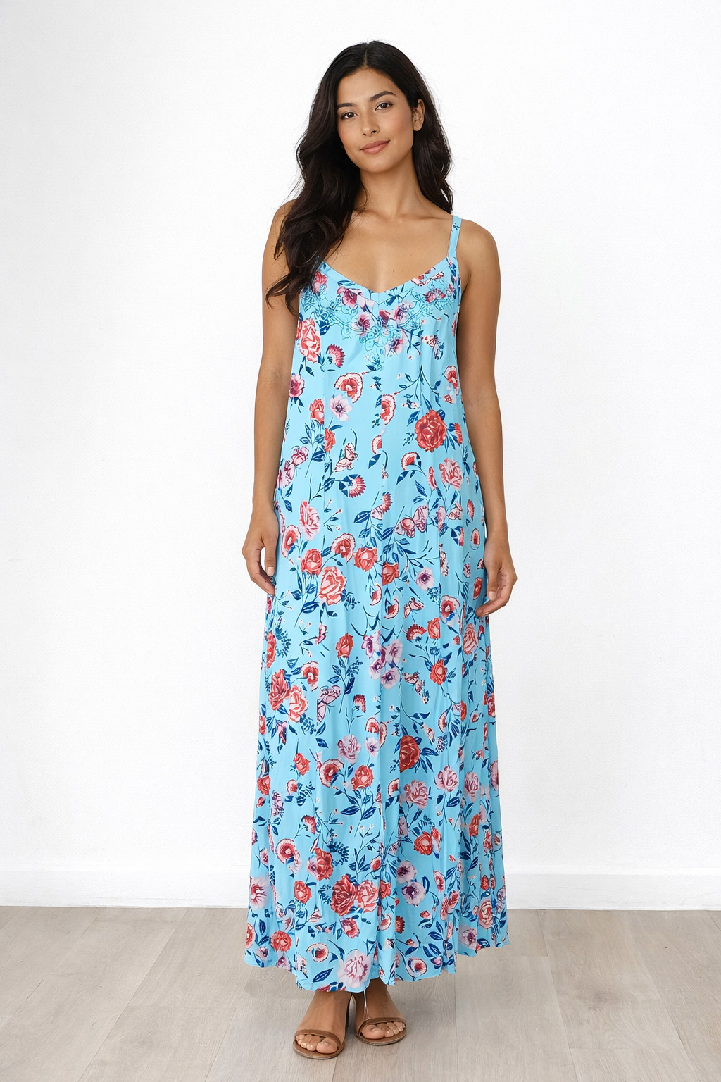 Torrid Womens Blue Floral Challis Trapeze Maxi Dress Sleeveless 0 (12 / Large)