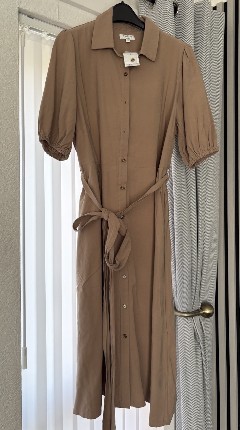 J D WILLIAMS Beige Midi Dress Brand New. Short Sleeve Button Closure