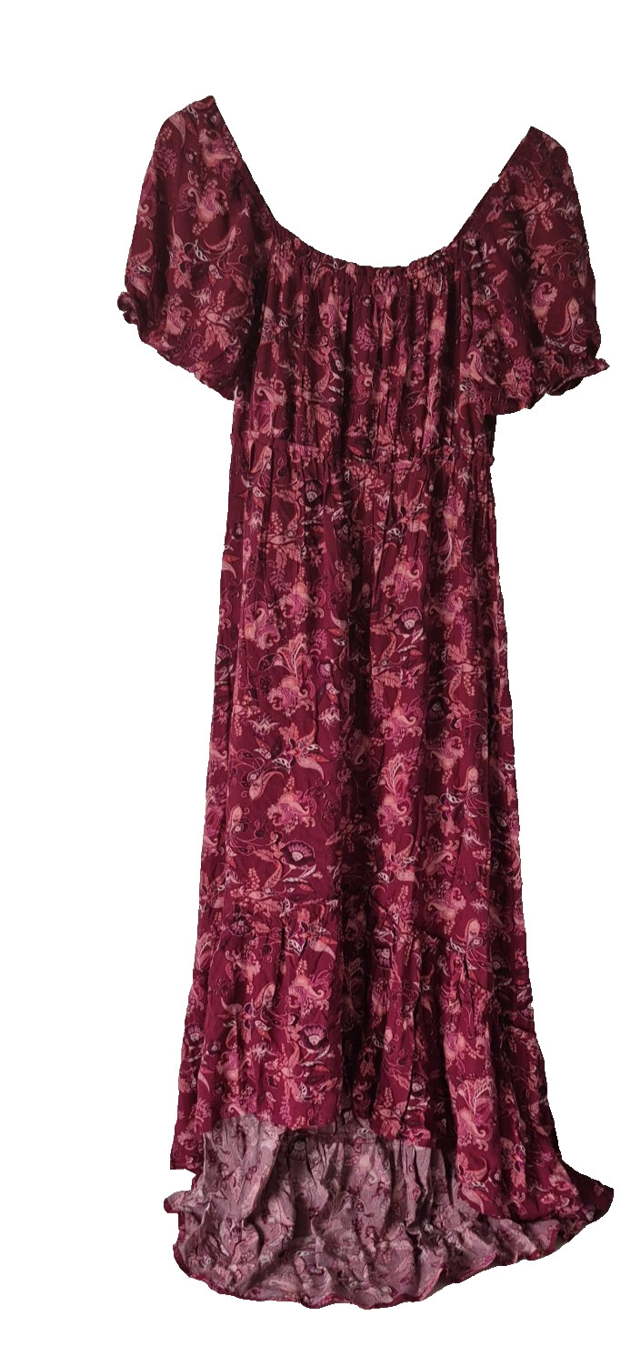 Rewind Dress Womens M Red Paisley Floral Tiered Smocked Hi Low Maxi