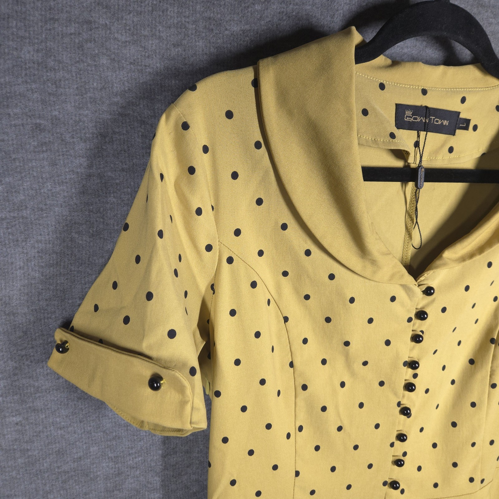 Gown Town Yellow Polka Dot Fit & Flare Dress Womens Large Retro Rockabilly Pin