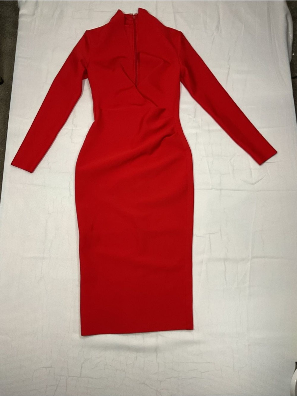 Elegant Long-Sleeve Red Bodycon Dress